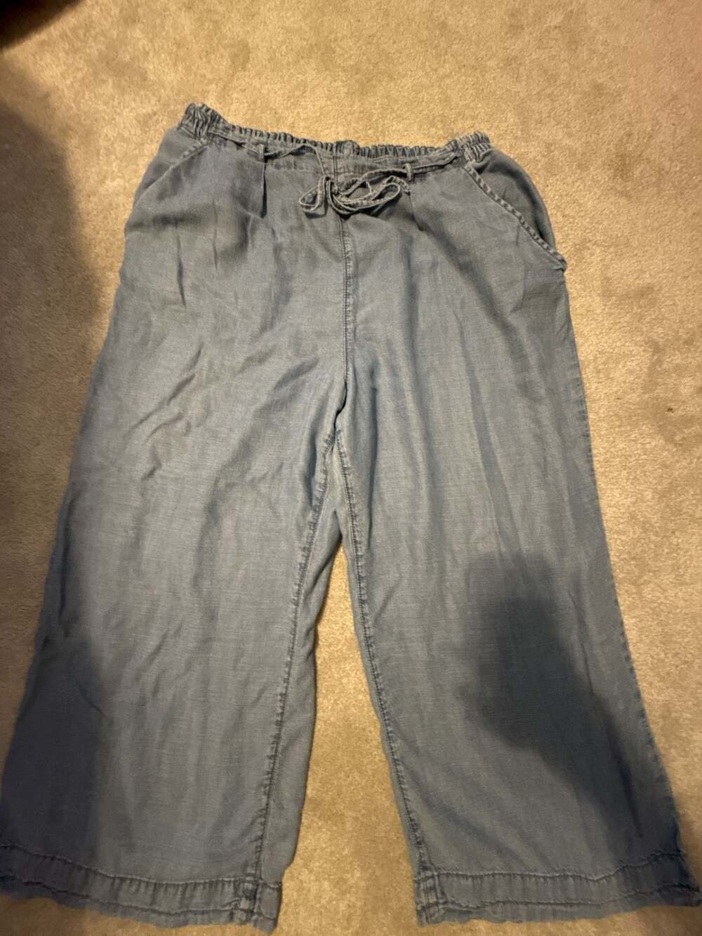 American Eagle Wide Leg Pants Size 18 Regular Blue Denim Drawstring